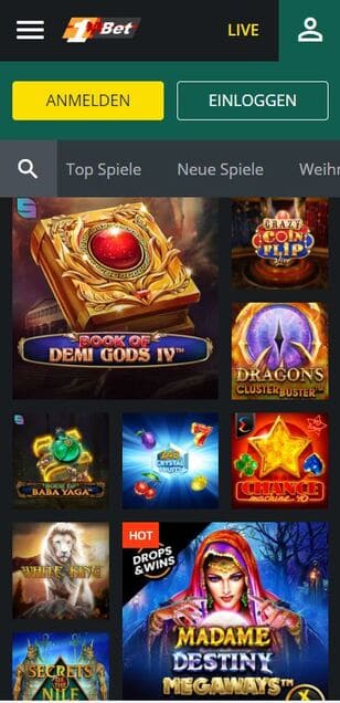1Bet Mobile Casino Spiele